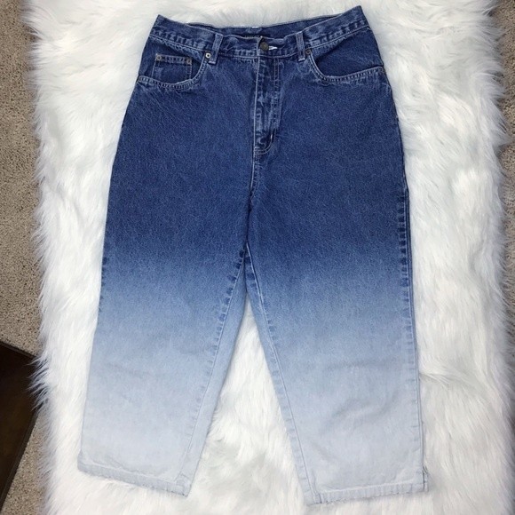 Vintage Ultra High Rise Wedgie Fit Wide Leg Acid Wash Ombre Mom Jean Crop Capri - Picture 1 of 15